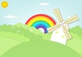 Cartoon windmill in grass field Royalty Free Stock Photo