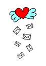 CARTOON WINGED HEART WITH LETTER ENVELOPE RAIN