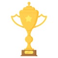 Cartoon winner cup object. Golden trophy with crown. Prize, success, competition, achievement, congratulations concept. Stock