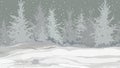 Cartoon winter background of gray snowy forest Royalty Free Stock Photo
