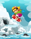 Cartoon winter happy and funny scene with snowboarder jumping - for different usage