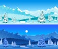 Cartoon Winter Horizontal Banners Card Poster Set. Vector