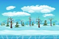 Cartoon winter landscape with ice, snow and cloudy