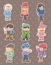 Cartoon winter people stickers Royalty Free Stock Photo