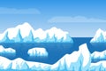 Cartoon winter polar arctic or antarctic ice landscape with iceberg in sea vector illustration Royalty Free Stock Photo