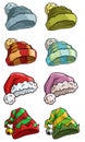 Cartoon winter santa hat big vector icon set