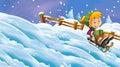 Cartoon winter scene with sliding girl - illustration Royalty Free Stock Photo