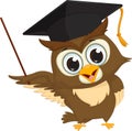 Cartoon wise owl with pointer giving educational presentations