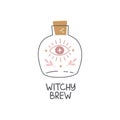 Cartoon witch brew with evil eye vector illustration.