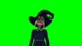 Cartoon witch on green background