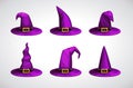 Cartoon witch hat, colorful icons set. Halloween costume element. Royalty Free Stock Photo