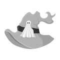 Cartoon witch hat with ghost isolated on white background. Children kid costume masquerade party. Design element for Halloween. Royalty Free Stock Photo