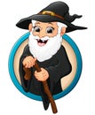 Cartoon witch old man holding stick Royalty Free Stock Photo
