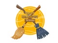 Cartoon witche brooms. Concept cartoon elements brooms cross . Vector clipart illustration