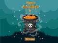 Cartoon witches cauldron. Concept cartoon Halloween elements of magic, witchcraft, boiling potions. Vector clipart illustration