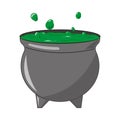 Cartoon witches cauldron with potion, bubbles , witchcraft, boiling potions