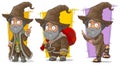 Cartoon wizard with big hat character vector set