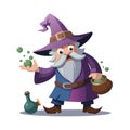 Cartoon Wizard Potion Brewer: Fantasy Character Creating Magic Brew with Bubbles Royalty Free Stock Photo