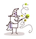 Cartoon Wizard with Magic Wand