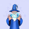 A Cartoon Wizard with a Pointy Hat and a Long White Beard Casting a Spell, vector design Generative AI Royalty Free Stock Photo