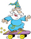 Cartoon wizard riding a skateboard
