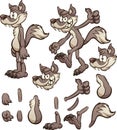 Cartoon wolf or coyote character with different body pats. Royalty Free Stock Photo