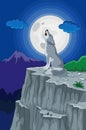 Cartoon Wolf howling under the full moon Royalty Free Stock Photo