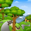 Cartoon wolf lurking in the forest road Royalty Free Stock Photo