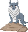Cartoon wolf stands on a rock