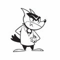 Cartoon wolf in a suit black and white illustration Royalty Free Stock Photo