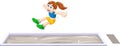 Cartoon woman athlete doing long jump in the competition