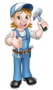 Cartoon Woman Carpenter Holding Hammer