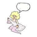 cartoon woman changing with speech bubble