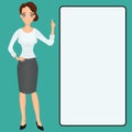 Cartoon Woman clip-art presenting finger raised up