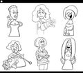 Cartoon woman comic characters set coloring page Royalty Free Stock Photo