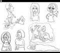 Cartoon woman comic characters set coloring page Royalty Free Stock Photo