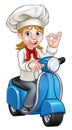 Cartoon Woman Delivery Moped Chef