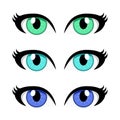 Cartoon woman eyes set isolated on white background Royalty Free Stock Photo