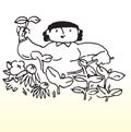 Cartoon woman gardening