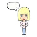 cartoon woman indicating self with speech bubble