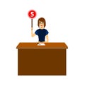 Cartoon Woman Judge Jury Character Showing or Voting Hand Up. Vector