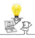 Cartoon woman with Laptop and big Light bulb