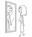 Cartoon of Woman Looking at Herself in the Mirror but Seeing Man Inside