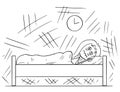 Cartoon of Woman Lying in Bed and Unable to Sleep Because of Insomnia