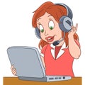 Cartoon woman operator of call center