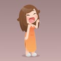 Cartoon woman in a orange nightwear stand and yawning