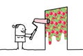 Cartoon Woman Painting a Cherry Patterned Wall