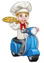 Cartoon Woman Pizza Chef on Delivering PIzza Royalty Free Stock Photo