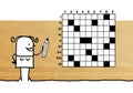 Cartoon woman playing with crosswords