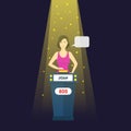 Cartoon Woman Quiz Game Show Concept. Vector